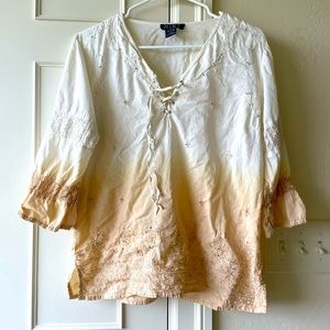 Light Peasant Blouse Tie Dye Beaded With Crochet Work Embroidery